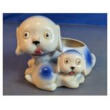Vintage Ceramic Blue & White Dog Planter