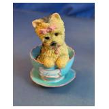 Vintage Plaster Yorkie Puppy in Teacup Figurine