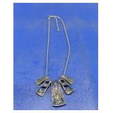 Silver Tone Geometric Textured Panel Necklace