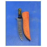 Damascus Steel Hunting Knife & Sheath