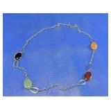 Silver Tone Multi-Stone Oval Station Necklace