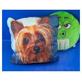 Yorkie Dog & Green M&M Plush Pillow Duo