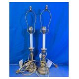 Traditional Brass-Tone Candlestick Lamp Pair