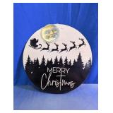Round Merry Christmas Wood Wall Sign