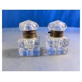 Vintage Cut Glass Inkwells Duo