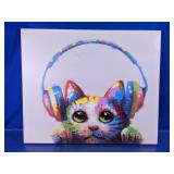 Colorful Cat with Headphones Canvas Wall Art