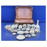 Miniature Tea Set & Wicker Basket