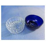 Vintage Glass Open Salt Cellar & Cobalt Bowl Duo