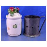 Punched Tin Cup and Ceramic Jar Candle Lot