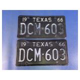 1966 Texas License Plate Pair