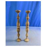 Vintage Turn Wood Pillar Candle Holders Duo