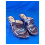 Sï¿½fft Croc Embossed Slide Heeled Sandals