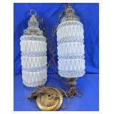 Vintage Mid-Century Milk Glass Swag Lamps Duo