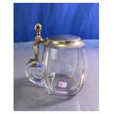 Vintage German Clear Glass Lidded Beer Stein