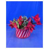 Christmas Poinsettia Floral Basket Centerpiece