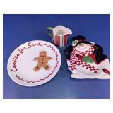 Christmas Cookie Plate, Creamer & Snowman Dish