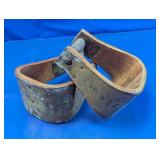 Vintage Brass Bound Wood Horse Stirrups Duo