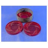 Red Plastic Coaster Set with Metal Holder