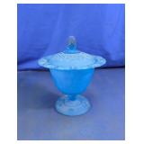 Frosted Blue Glass Covered Candy Dish