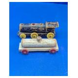 Vintage Wooden Toy Train Engine and Tanker Car