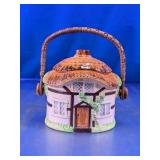 Vintage Cottage Glass Biscuit Jar w/ Handle