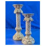 Vtg. Home Interiors Gold Candlestick Holders Duo