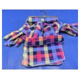 Plaid Fleece Beanie, Scarf & Gloves