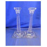 Etched Clear Glass Candlestick Holders
