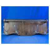 Vintage Wood Wall Coat Rack Shelf Metal Hooks