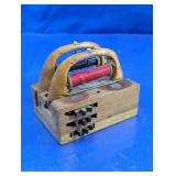 Antique Wooden Sewing Spool Holder Caddy