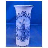 Delft Blue Style Glass Windmill Flower Vase
