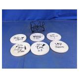 Wine Themed Drink Coasters with Metal Holder