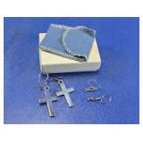 Sterling Cross & Fish Earrings Set