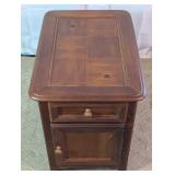 Rustic Wood Parquet Top End Table w/ Cabinet