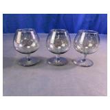 Smoky Blue Glass Brandy Snifters Trio