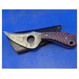 Damascus Style Finger-Hole Skinner Knife & Sheath