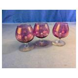 Vtg. Amethyst Purple Glass Brandy Snifters Trio
