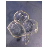 Clear Glass 3-Compartment Leaf Serving Dish