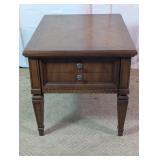 Vintage Wooden End Table w/ Drawer & Inlay Top