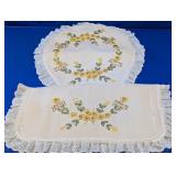 Vintage Floral Ribbon Embroidery Cover Duo