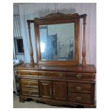 Wooden Dresser with Attached Mirror Frame