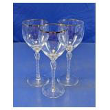 Gold-Rimmed Twist-Stem Wine Glasses Trio