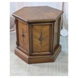 Vintage Hexagonal Wood Storage Drum End Table