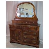 Vintage Wood Dresser Vanity with Arched Mirror