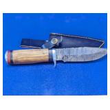 Damascus Style Fixed Blade Hunting Knife & Sheath