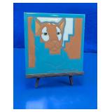 Vtg. Signed Mountain Lion Ceramic Tile & Wood