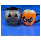 Halloween Metal Lantern & Ceramic Mug Duo