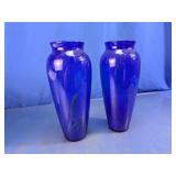 Cobalt Blue Glass Vase Pair