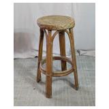 Vintage Rattan & Woven Bamboo Backless Bar Stool