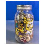 Mason Jar Filled with Collectibles & Novelties